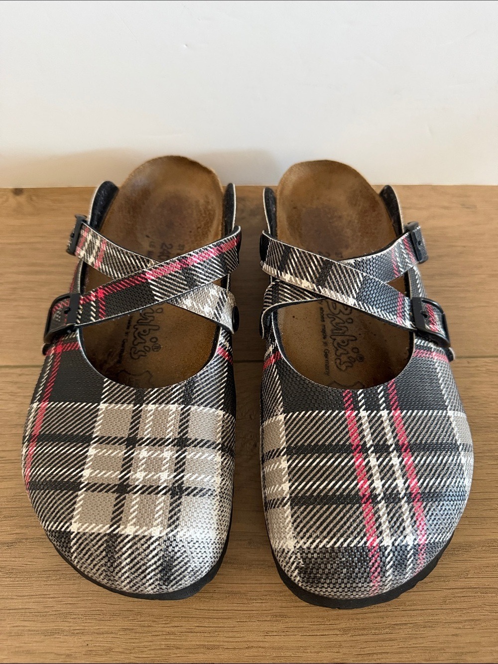Birkenstock Birkis Dorian Plaid Mary Jane Boston Clog Mules Size 37 Women's 6
